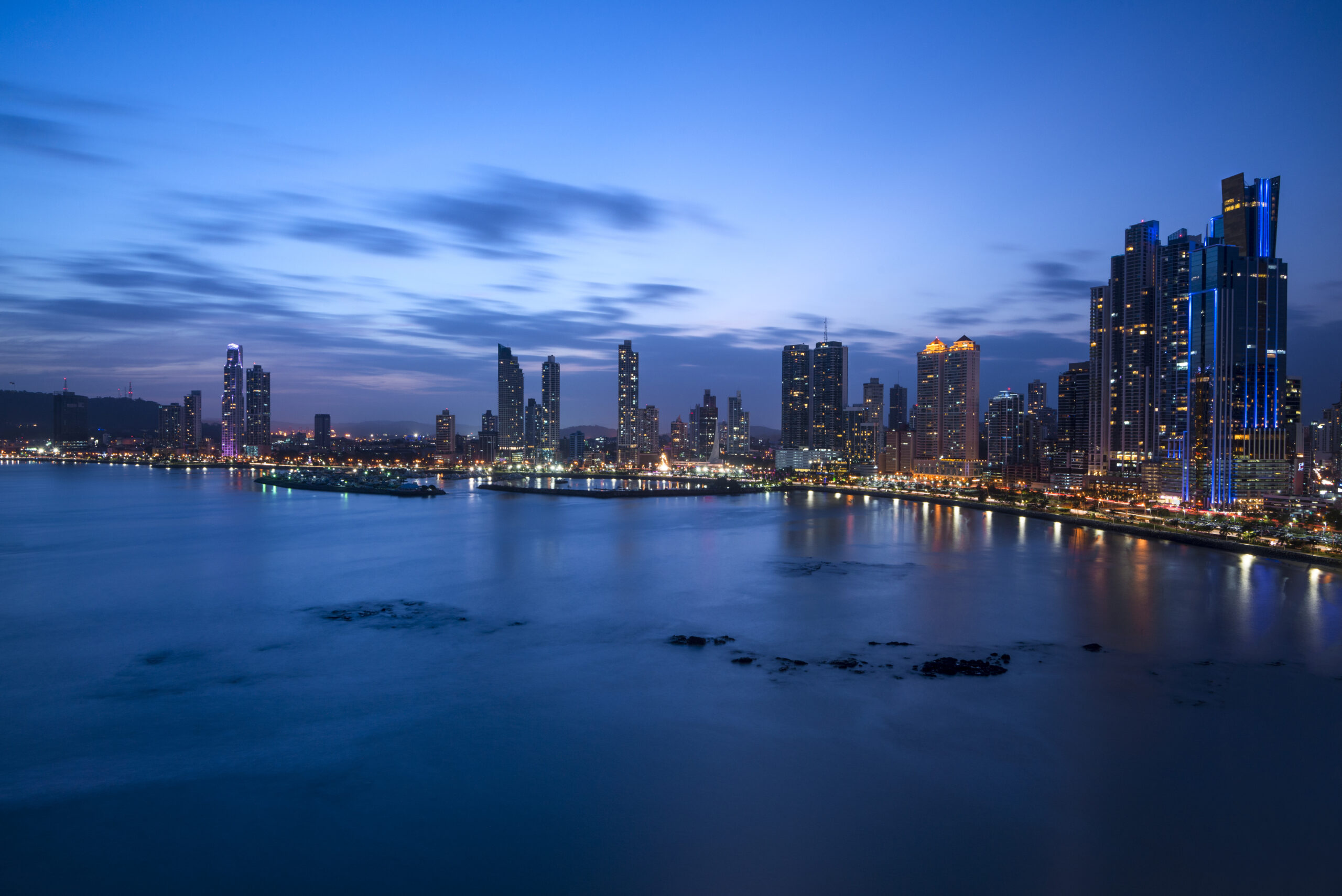 City skyline at twilight, Panama city, Panama, Central America
